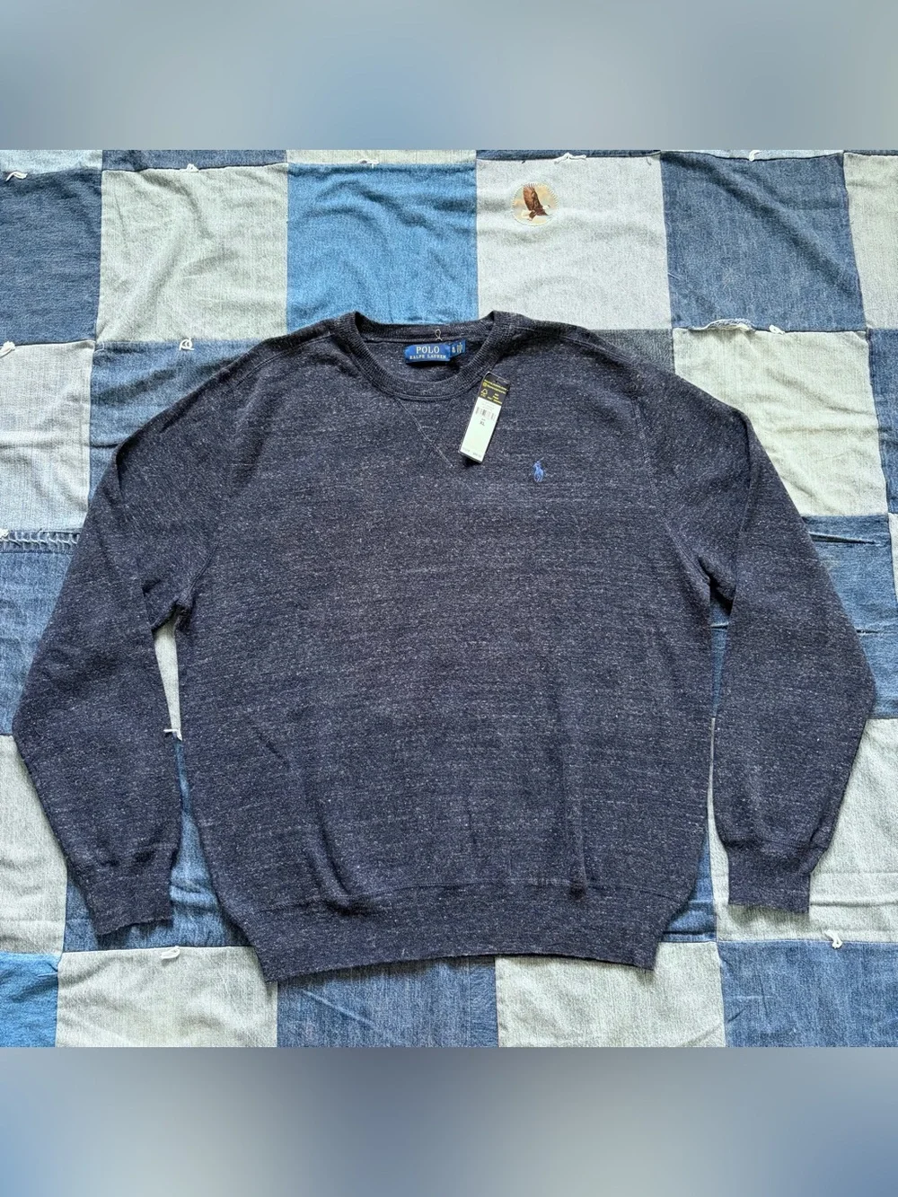 polo ralph lauren nwt crewneck sweater blue navy heathered 100% cotton size XL